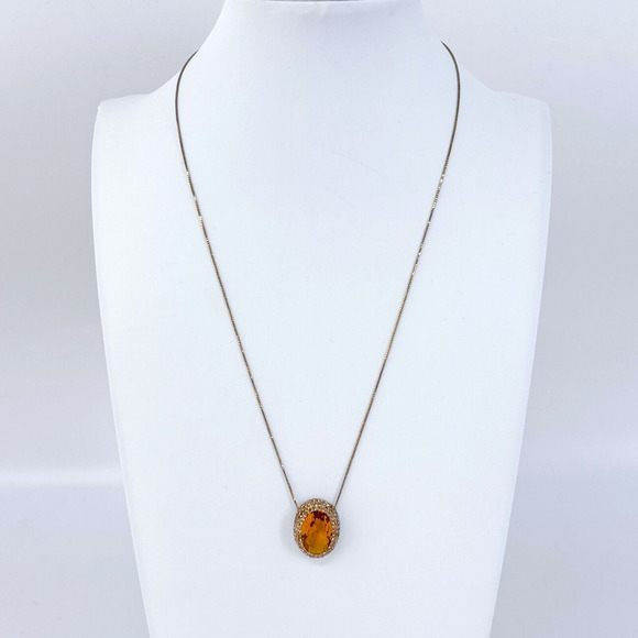 Sterling Silver 925 Citrine Rhinestone Pendant Necklace 16"-18" - Picture 1 of 6